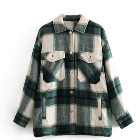 Winter Women green plaid Long Coat